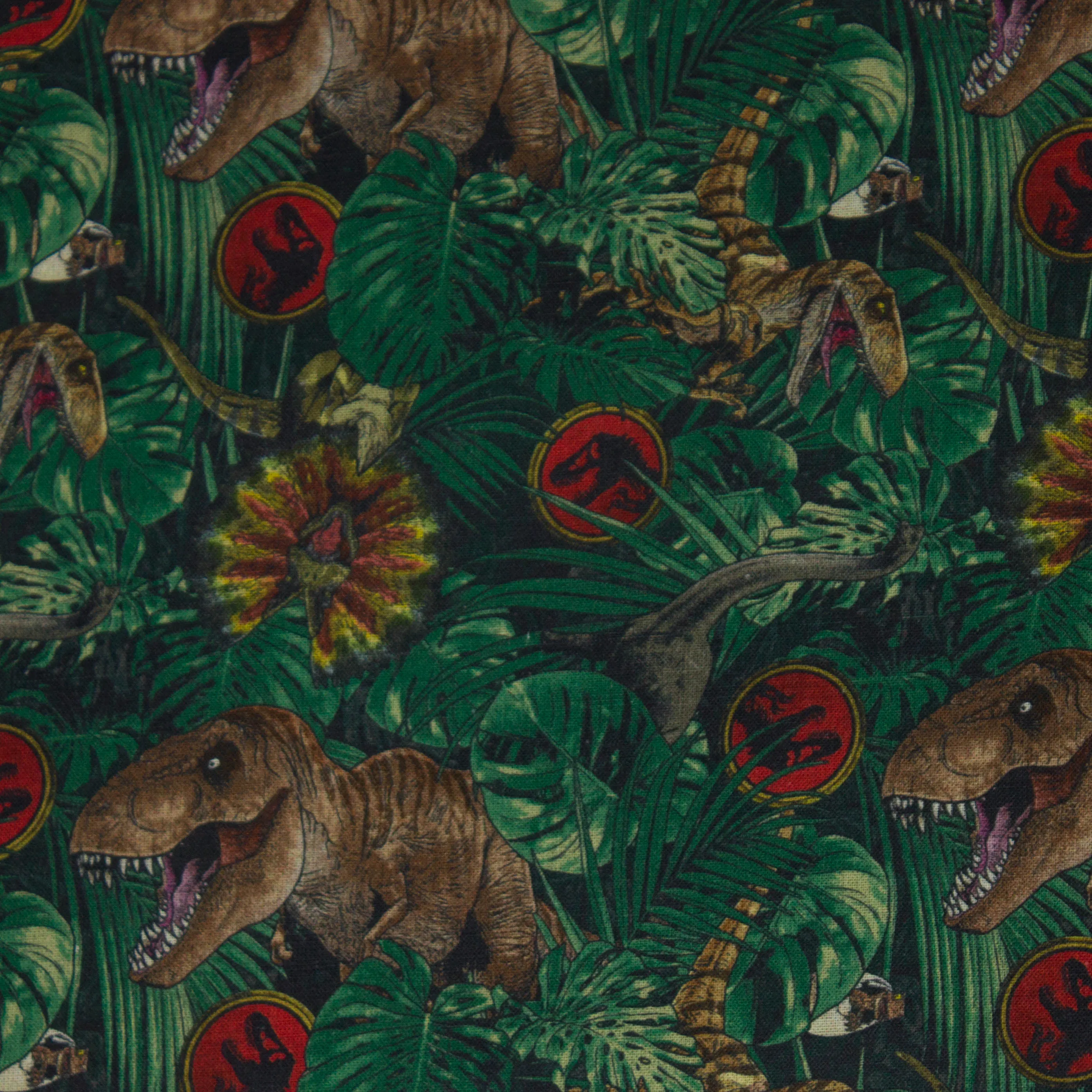 Poplin katoen met Jurassic park motief
